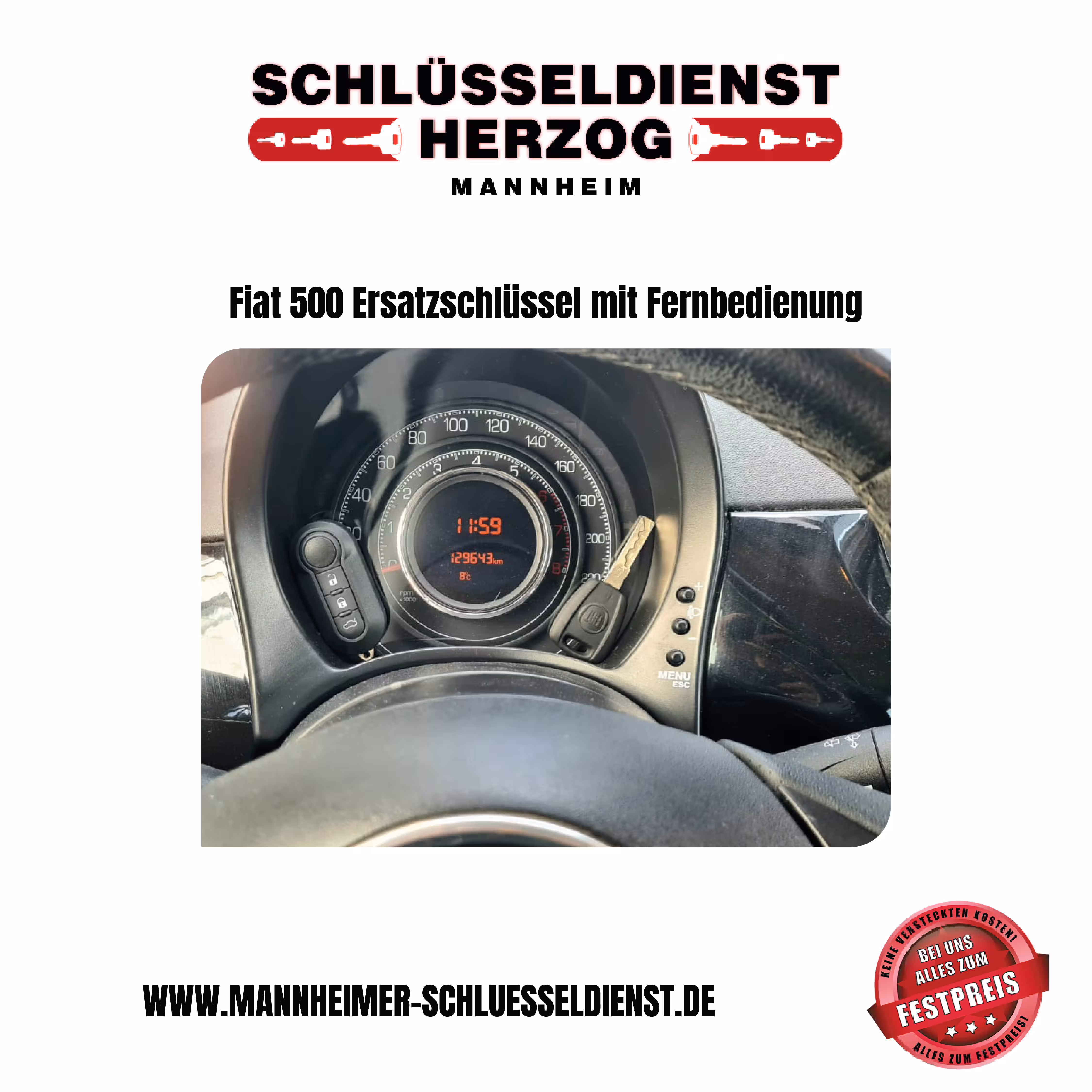 Fiat 500 Ersatzschlüssel mit Fernbedienung Fiat 500 Ersatzschlüssel mit Fernbedienung
